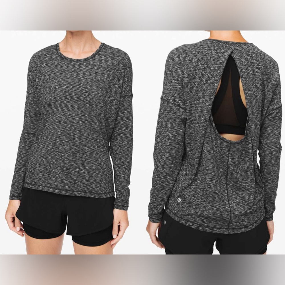 Lululemon Get Set Long Sleeve Spaced Out Space Dye Top - black/white, size 8?